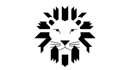 Geometric lion face with orange mane modern flat vector illustration isolated on white background © Md