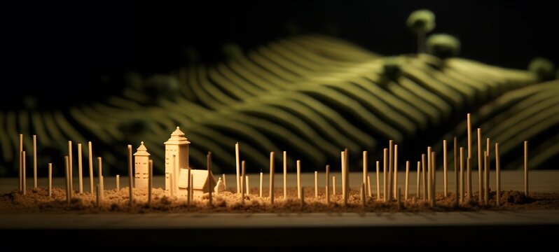 Vineyard shaped matchstick carving,generative AI