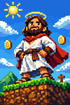 Jesucristo en estilo retro pixelado