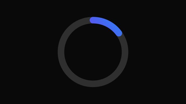 Circle loading animation, white progress ring, black background, buffering loader video, download transfer progress, zero to hundred percent animation, clean minimal motion graphics

