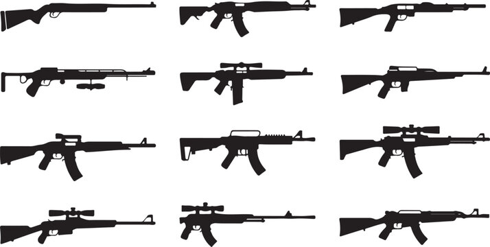 rifle comparison chart silhouette vector set