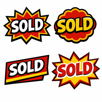 Cuatro etiquetas SOLD vibrantes