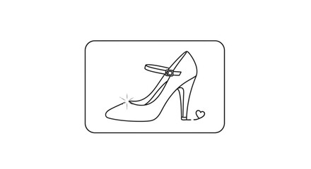 Obraz premium Elegant Mary Jane High Heel Shoe Line Art with Sparkle and Heart Detail