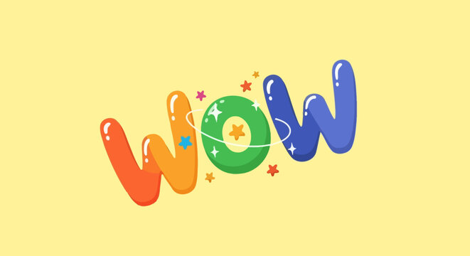 Colorful Wow Text with Stars.