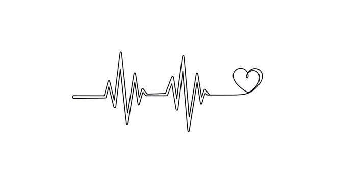 Heartbeat line art with heart symbol, medical EKG pulse, love and health concept