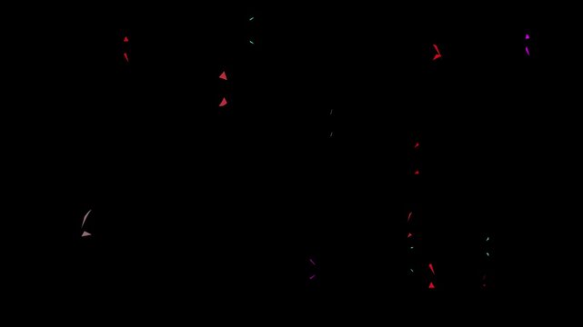 Colorful square confetti explosion with dynamic burst particles and soft glow, party celebration overlay animation on black background with alpha transparency in ultra HD