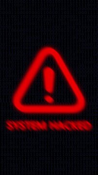 System hacked alert: red warning sign with digital binary code background, for cybersecurity and, data breach concepts