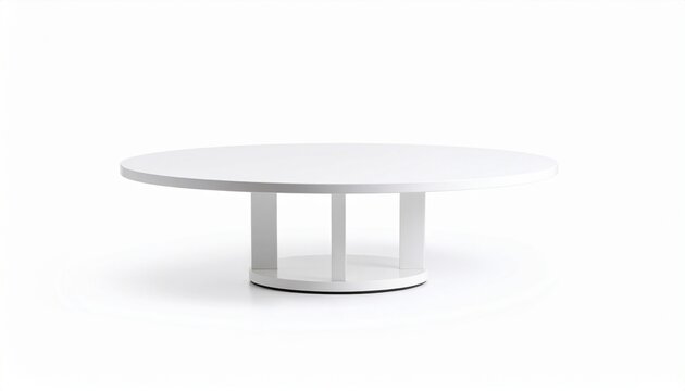 Minimalist round white table with cylindrical base