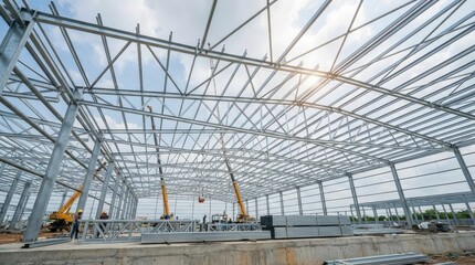 Naklejka premium Large industrial greenhouse under construction.