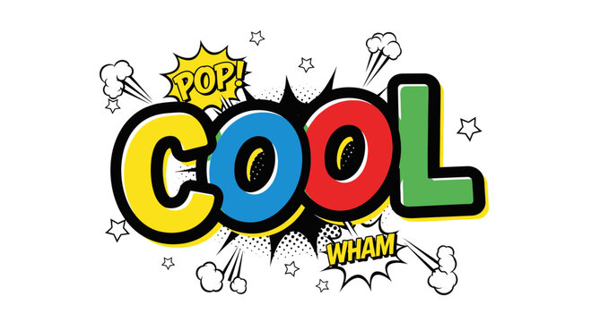 Comic Book Style "COOL" Word Art with "POP" and "WHAM" Sound Effects