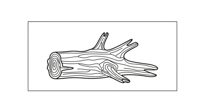 Stylized Black and White Illustration of a Gnarled Tree Stump with Branches