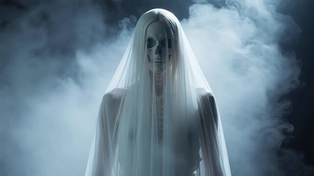 Skeleton in veil with smoke for Contemporary Lifestyle and Visual Storytelling