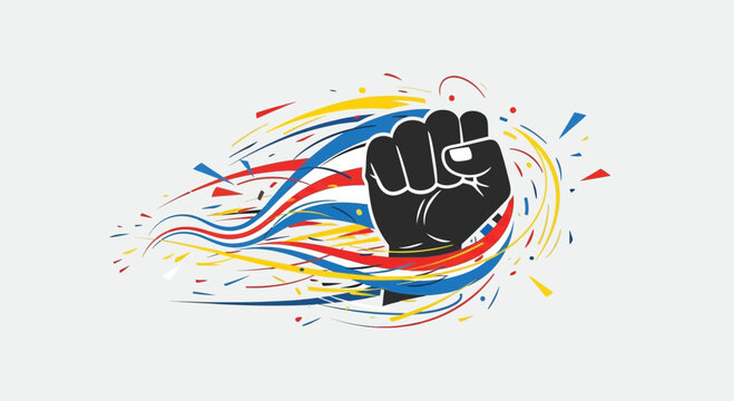 Fist Symbol, Abstract Colorful Waves, Protest Power, Revolution Concept