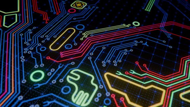 Futuristic Electronic Circuit Board. Technology Concept. Seamless loop 3D Animation