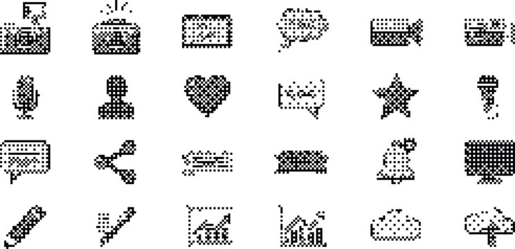 gradient background halftone pixeleted bitmap dither social media icons vector isolated on white