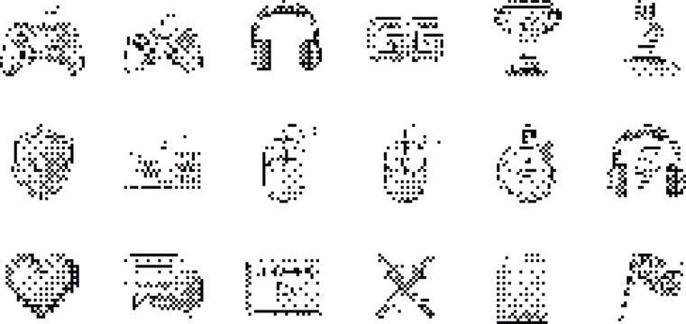 gradient background halftone pixeleted bitmap dither gaming icons vector isolated on white