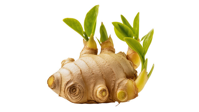 Fresh Ginger Root with Green Sprouts and Rhizomes
