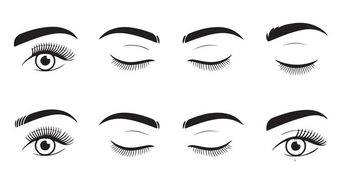 Set of human eyes with closed and open eyelids vector illustration good for fashion.