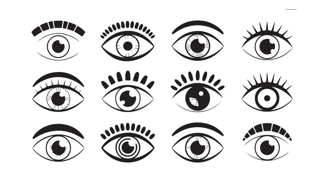 Set of twelve evil eye protection amulets, mystical and esoteric symbols, flat vector.