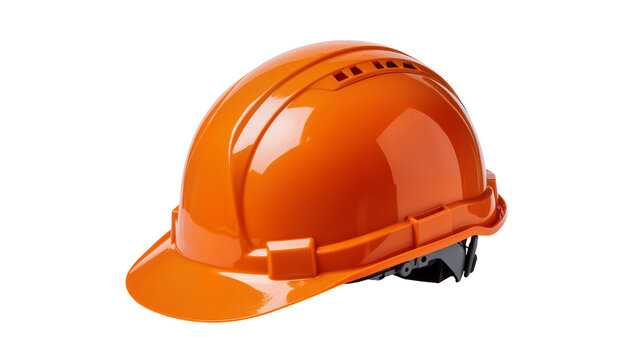 Bright orange hard hat with reflective straps and ventilation holes