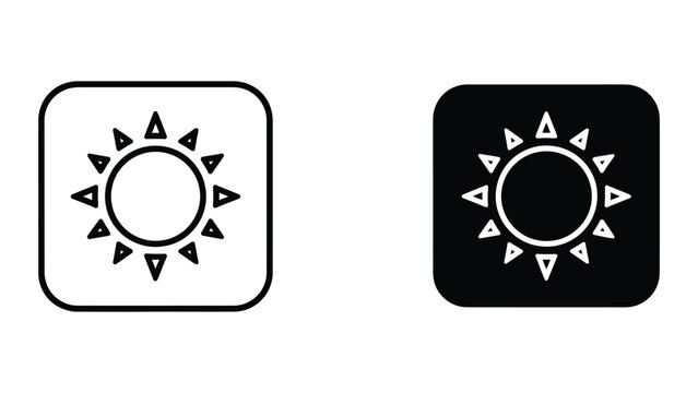 Contrasting sun symbols on white and black square backgrounds with rounded corners