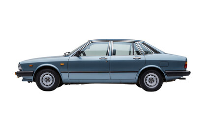 Fototapeta premium Blue Vintage Sedan Car with Chrome Trim and Steel Wheels