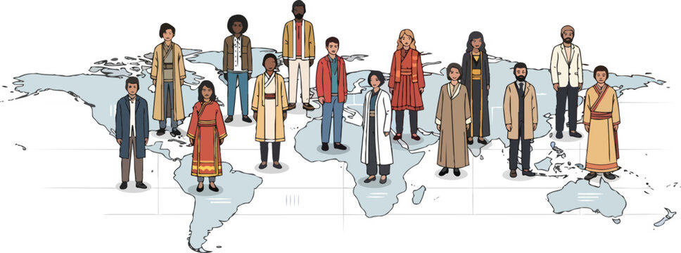 Diverse People Standing On World Map