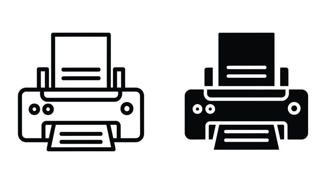 Comparison of two different printer icon styles in black and white graphics