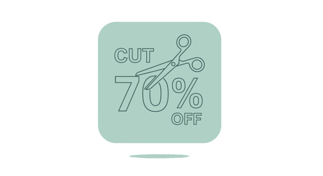 Scissors Cutting 70 Percent Off Discount Tag, Sale Promotion Concept
