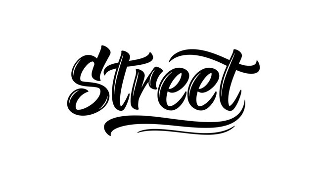 Street Calligraphy Text Logo, Urban Style Word Art, Black Script Font on White Background