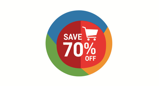 Save 70% Off Shopping Cart Icon - Discount Sale Promotion