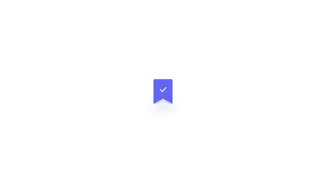 Clean minimalist animation of a bookmark icon turning blue with a white checkmark representing saved content and user interaction.