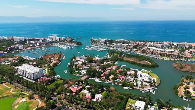 Aerial view of the beautiful nuevo vallarta resort area on the riviera nayarit coast in mexico