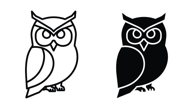 Two stylized owls facing opposite directions in contrasting line art designs