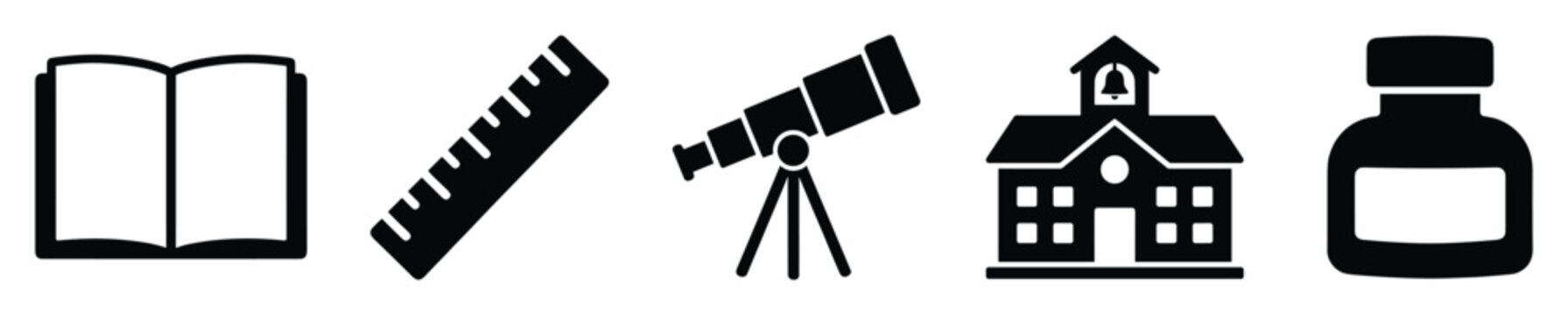 Educational tool icons representing learning, knowledge, and scientific exploration for academic presentations, schoolrelated projects, and study materials