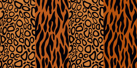 A vibrant collage of animal prints featuring tiger leopard and cheetah patterns © Tapan