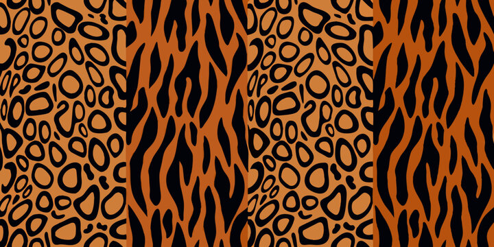 A vibrant collage of animal prints featuring tiger leopard and cheetah patterns