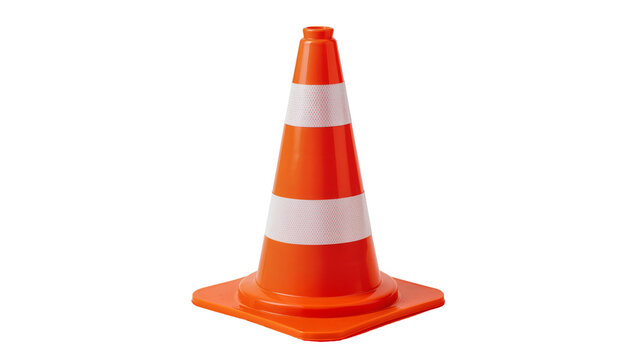 Orange traffic cone with reflective band and square base
