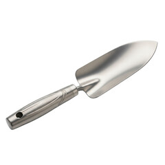 Fototapeta premium Shiny stainless steel garden trowel on black background