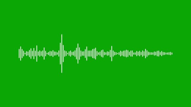 Abstract white audio wave animation, spectrum sound visualizer, music equalizer frequency bars, green background video, digital waveform motion loop, seamless audio display