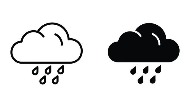Comparison of light and heavy rainfall depicted by cloud icons with raindrops