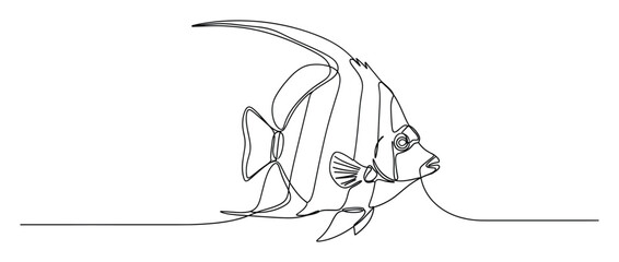 Obraz premium A sleek tropical ocean fish depicted with a single continuous minimalist line drawing, perfect for modern aquatic branding, educational materials, or marine biology publications.