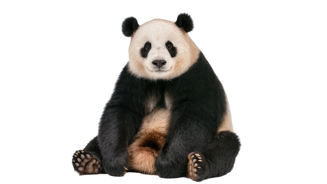 Sitting Giant Panda Bear with Black and White Fur and Tan Shoulders