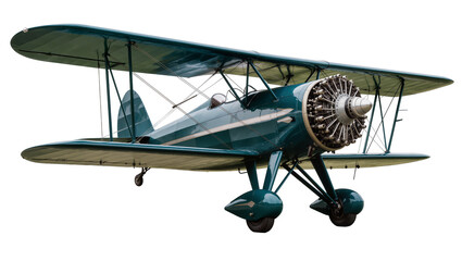 Vintage Teal Biplane with Radial Engine and Landing Gear © Lukas