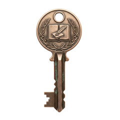 Antique brass key with scholarly emblem