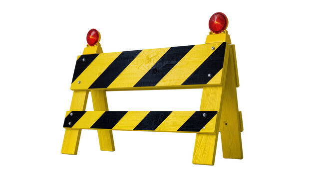 Yellow striped construction barrier with orange warning reflectors