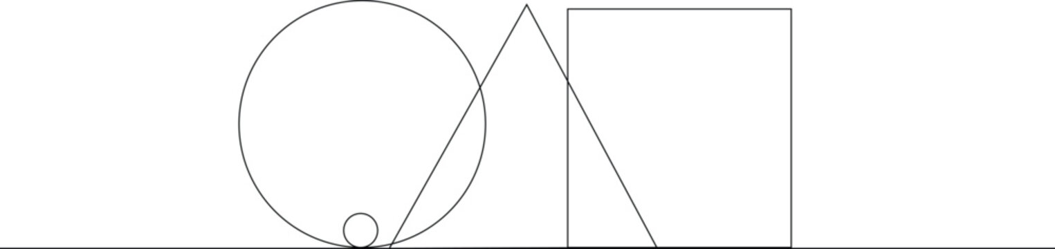 Continuous one line drawing of abstract circle triangle and square. Editable stroke outline style. Single contour art. Doodle hand drawn vector illustration