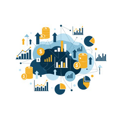 Obraz premium Financial growth and investment analysis, abstract data visualization with charts and money