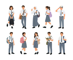 Obraz premium Indonesian High School Students Wearing Uniform Walking and Daily Activities