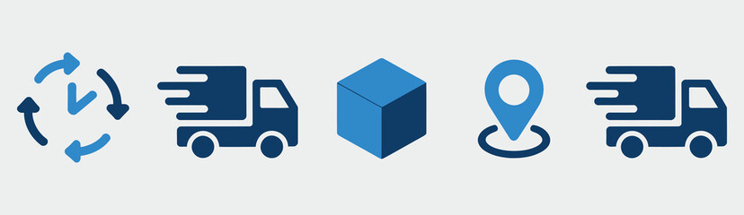 Fototapeta premium Shipping Icons Set Delivery Logistics Transport Package Cargo Freight Vector Illustration Set Isolated White Background